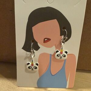 Cute Panda Earrings with Rainbow Accents